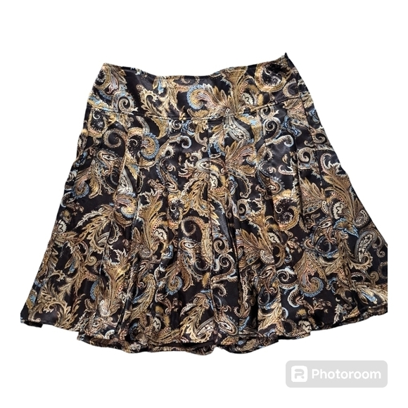 Worthington Womens Pleated Paisley Knee Length Skirt Size 14 Color Brown - Picture 1 of 10